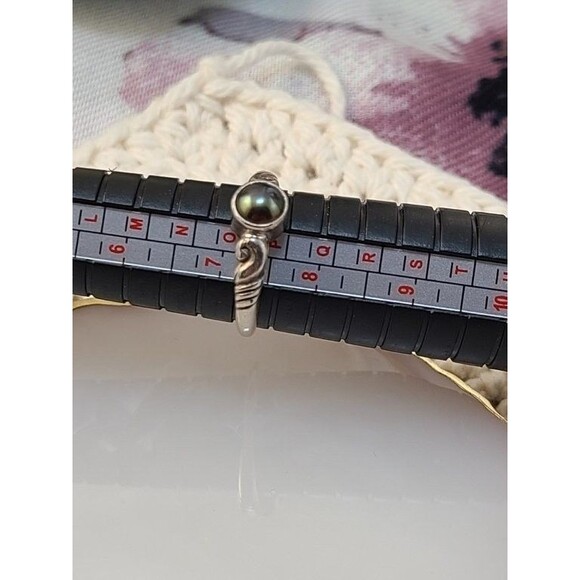 Sterling Silver Black Pearl Ring Size 7.25 Iridescent Gem Vintage Boho Style - Picture 6 of 7